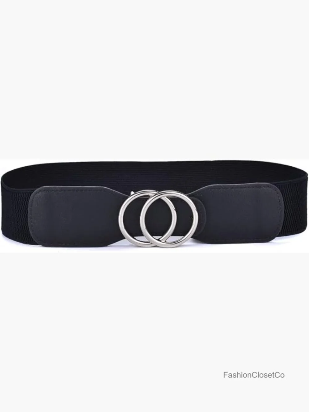 Women's Elastic Stretch Wide Waist Belt with Double Rings Buckle